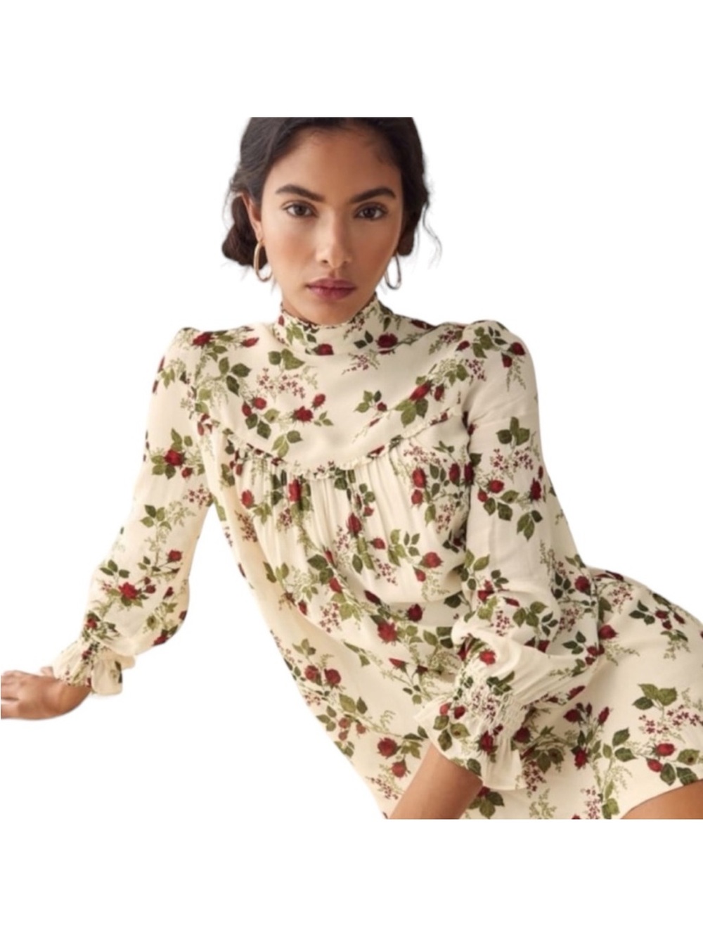 Reformation Rose Floral Jordan Jourdan Babydoll Mini Dress Womens Small Cream - Picture 2 of 11